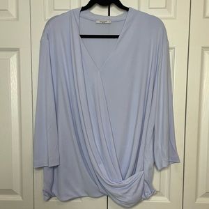 MM LaFleur Women's Deneuve Top 3/4 Sleeve Faux Wrap Periwinkle Blue 3x